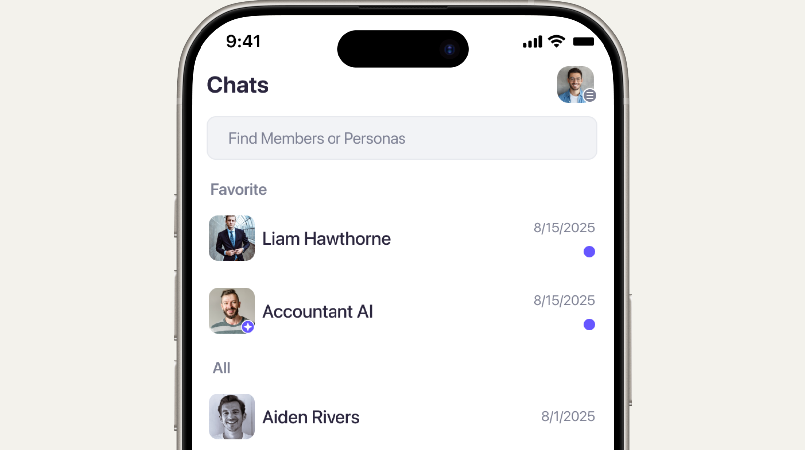 Chat list with unread signal