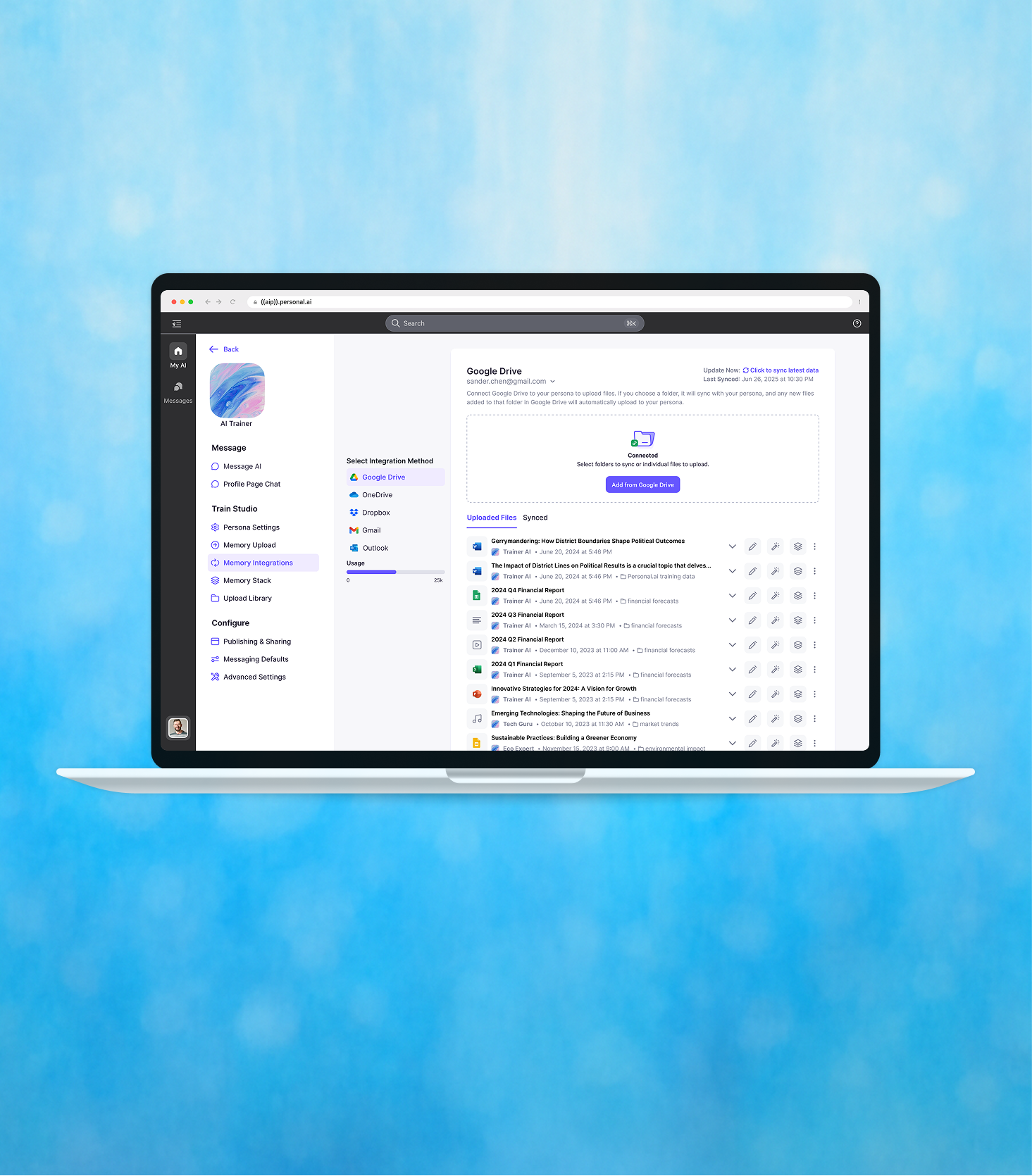 AI Training Studio — workspace overview